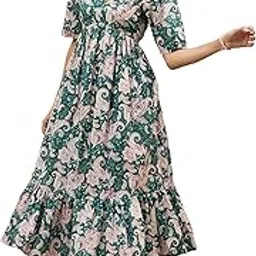 janasya Women's Green Pure Cotton Printed Floral Tiered Dress-picture-26