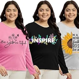 Elite soul Plus Size Womens Full Sleeve Cotton Blend T-Shirt_Casual, Gym, Sports, Lounge Wear Top_Graphic Print_Regular Fit_XL-2XL-3XL-4XL-5XL_3 Pack Combo-picture-25