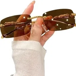 usjones Mc Stan Rimless Men and Women Non-Polarized Sunglasses | Retro Luxury Gold Metal | Frameless Rectangle | Leopard Arms (Medium)-picture-50