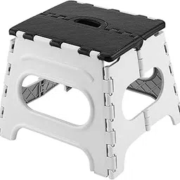 Flottian Folding Step Stool for Adults and Kids Non-Slip Folding Stools with Portable Handle, Compact Plastic Foldable Step Stool for Bathroom,Bedroom, Kitchen, (Black-White)-image-1
