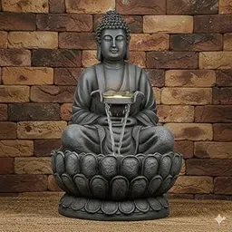Swarnhouse 4 Feet Large Buddha Fountain, Sitting Pose, Large Big Size (Dark Grey)-picture-10