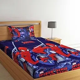 SHOVIJ Glace Cotton All Around Elastic Fitted Bedsheet for Single Bed (36 x 78 x 8 Inches) fits Upto 8 inch Mattress, for Kids with 1 Pillow Cover - Spiderman-image-98