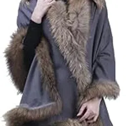 MANRA Women's Wool Blended 4side Faux Fur Wrap Stole for Winter Warm Fancy Shawl-picture-18