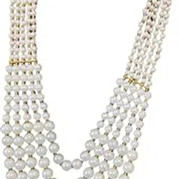 Mehtab Five Layers White Pearl Beads Dulha Groom Sherwani Necklace/moti Mala For Men For Wedding-picture-47