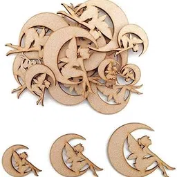 Pack of 20 Pcs DIY MDF Cutouts for Art and Craft Work, Fairy on Moon Craft Shapes-picture-13