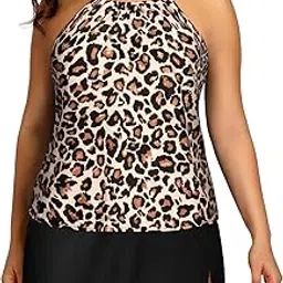 yonique Women Two Piece Plus Size Tankini with Skirt Tummy Control Bathing Suits High Neck Swimsuits-picture-38