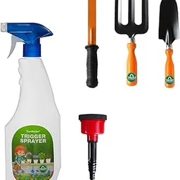 TrustBasket 5 Pcs Durable Earth Angles Multi-Purpose Plant Care/Garden Tool kit for Home Garden | Trowel, Fork, Krupa, Shower Head, Trigger Sprayer-image-1