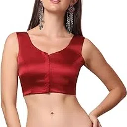 happy owl Women's Red Satin Stretchable Readymade Saree Blouse | Ready to Wear Blouse with Hook and Eye Closure-picture-45