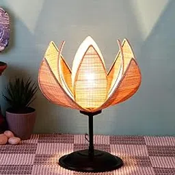 AMDHOME Rose Bamboo Shade Table Lamp with Black Base-(Home Décor)-12x13.25 Inches image 1