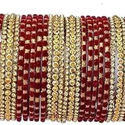 t4 jewels 2.10 & 2.12 Size Gold Plated & Dotted Beads Studded Layered Glass Bangles Set for Women & Girls-picture-52