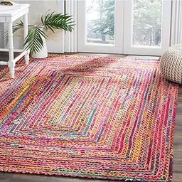 NEWWAYSS Home Decor Jute & Chindi Rug, Natural Fibres, Braided Reversible Carpet Jute chindi for Bedroom Living Room, Dining Room, Hall,Office (6x9 feet)-picture-35