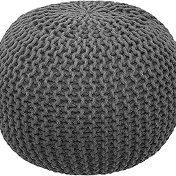 Grey : Cotton Craft - Hand Knitted Cable Style Dori Pouf - Grey - Floor Ottoman - 100% Cotton Braid Cord - Handmade & Hand Stitched - Truly one of a Kind Seating - 20 Dia x 14 High-image-10