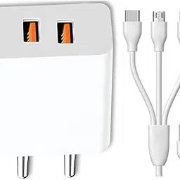 Dualport 3 in 1 Charger for Amazon Kindle Fire HD (2013) Original QC Adapter 3.0A High Speed Fast Turbo QC Charge with 3-in-1 Multi Functional Micro, iOS, Type-C USB Cable (White, VT.V1)-image-1