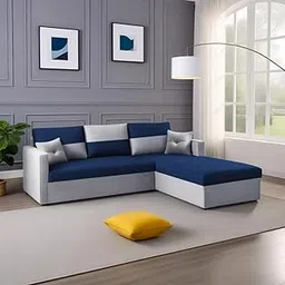 FURNY Arno 4 Seater Fabric RHS L Shape Sofa Set (Light Grey-Blue)-picture-15