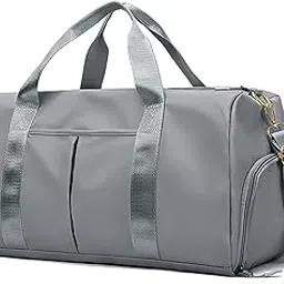a r mall AR Mall Women's and Men's Nylon Sports Gym Travel Duffel Bag Shoulder Handbag for Women, Outdoor Weekend Bag with Dry Wet Pocket and Shoes Compartment (Grey)-picture-14