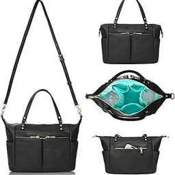 mominside Mini Diaper Bag Mominside, Small Diaper Bag Purse with 13 Pockets, Leather Crossbody Diaper Bag Diaper Clutch Travel Baby Bag, Black, Multi-use Mini Diaper Bag-picture-29