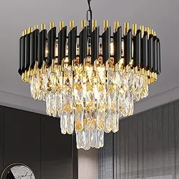 DarkVision Modern Crystal Black Gold Chandelier Ceiling jhumar led Decorative Hanging Light Fixture for Hall/Living Room/Bedroom/Enteryway/Events/Wedding/Resorts/Clubs (Inbuilt Led) (Dia:20")-image-12