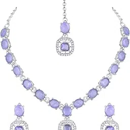 atasi international Stylish Crystal Jewelry Set for Women | Diamond Look Crystals, Earrings & Maangtikka | Wedding, Festive Jewelry Set-picture-33