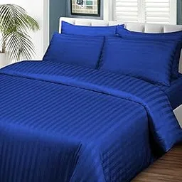 600 Thread Count - 1PC Rajai/Duvet/Blanket Cover with Zipper Closure, 100% Egyptian Cotton, Ultra-Soft Sateen Finish Rajai Cover for All Season-Royal Blue Stripe,Single Size. image 1
