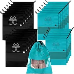 Kuber Industries Pack of 24 Shoe Bags | Shoe Bags for Travel | Non-Woven Shoe Storage Bags | Storage Organizers Set | Shoe Cover with Transparent Window | Shoe Dori Cover | Black & Green-image-30