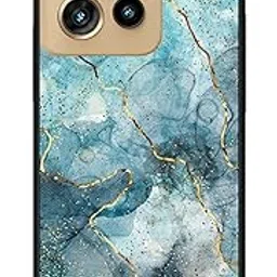 NDCOM for Motorola Moto Edge 50 NEO Back Cover Blue Gold Illustrated Marble Printed Metal Case-image-69