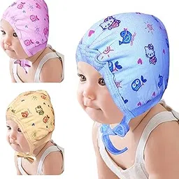 guru kripa baby products Newborn Baby Boys Girls Cap Soft Fabric Double Layer Tie Knot Unisex Kids Hat Infant Winter Fall Summer Bonnet Daily Essential Topi Set of 3-picture-16