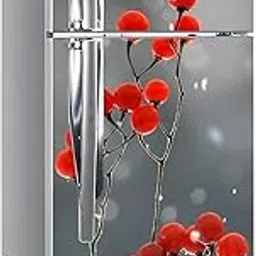 WHITECRAFTS Redberry with Stems Double Door Fridge Vinly Sticker Wallpaper for Fridge/Almirah/Table Peel & Stick Self-Adhesive Sticker, Water Proof Door Sticker Decorative Size (24x63 inch)-image-65