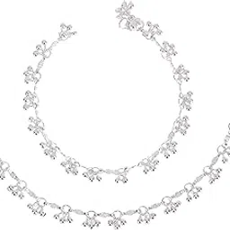 Indian Traditional White Metal Anklets Payal Pair for Women Girls Fancy Collection Attached Ghungroo Fashion Designer Barefoot Foot Jewellery-image-12
