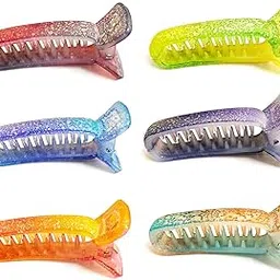 bharatgaurav - hair accessories Multicolor Printed Big Size Banana Clip for Girls & Women Acrylic Material No Slip Grip, Pack of 6 (Multicolour)-picture-37