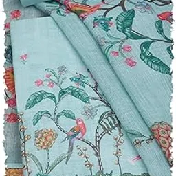 Womens Linen Botanical Print Unstitch Dress Material With Sequins-image-11