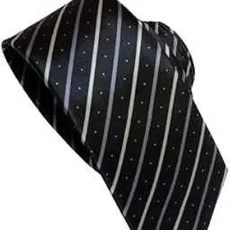 Men's Formal Satin Necktie, Black with Striped Pattern-picture-10