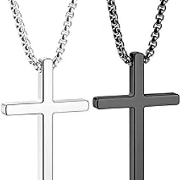 romass 2 Pcs Cross Necklace for Men,Stainless Steel Pendant Silver Black Crosses Chain Jewelry Gifts Box for 16-30 inches-picture-33