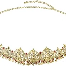 Gold Plated Rani Pink Green Faux Ruby Faux Emerald Studded Belly Chain Kamarbandh Ethnic Jewellery for Women-image-18