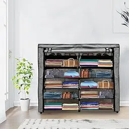 PHILOSHOP 12 Layer Collapsible Wardrobe Clothes Storage Rack Quick Wardrobe Maximize Your Space with Style for Multipurpose Use, Foldable, Collapsible Fabric Organizer DIY (Grey)-image-14