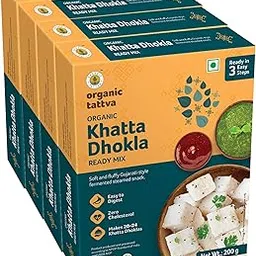 Organic Tattva, Organic Khatta Dhokla 800 Gram | High in Protein, Zero Cholesterol | Make the Tastiest Khatta Dhokla, in Just 3 Easy Steps | 200 Gram Each image 1