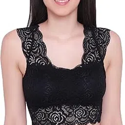 glamoras Women's Cotton Lace Spandex Lightly Padded Full Coverage Everyday Bra | Soft Floral Lace Bralette Bandeau Bra Crop Tube Top, Free Size-picture-23