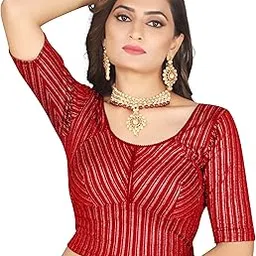 arya enterprise Stylish Foil Round Neck Spandex Stretchable Elbow Sleeve Readymade Blouse for Women-picture-10