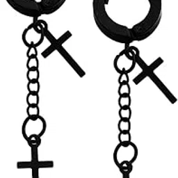 m men style Crusifix Cross Chain Charm Drop Dangle Surgical Hoop Black Stainless Steel Earrings For Men And Women SEr2022201-picture-16
