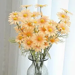 SATYAM KRAFT 5 Pcs Artificial Daisy Sunflowers for Home Decor, Office, Living Room, Balcony, Wedding & Gifting | Realistic Faux Flower (Peach) (Only Flower, No Vase)-picture-24