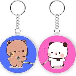 hubops Cute Couple bubu dudu Keychain Set Cartoon Bear & Panda Design Keychains for Lovers, Friends, Return Gifts, Anniversary & Birthday Gift size 58mm (Set of 2)-picture-53