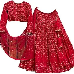 kanakfab Women S Georgette Weddings Semi-Stitched Lehenga Choli (Sf201378 Red Free Size)-picture-14
