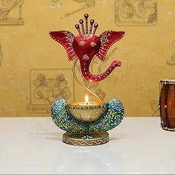 Decorative Handcrafted Metal Ganesha Diya & Candle Tea Light Holder | Traditional Design for Home & Pooja Decor | Items for Home, Living Room, Pooja Room - Corporate Gift Items-image-35