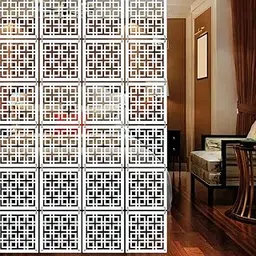 Olive Tree Wooden Hanging Room Divider for Living & Dining Room, Hall | Elegant & Modern Stylish Screen Partition|Aesthetic Separator for Home Decoration 12 Panels DIY (11.5X11.5 inch) White - 8049-image-84