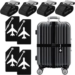 palay PALAY® Set of 8pcs Luggage Straps & Suitcase Tags Set, Adjustable Suitcase Belt Quick Relese Suitcase Belts and PVC Luggage Tags with Metal Loop Black Safety Luggage Straps Travel Luggage Accessories-picture-22