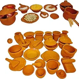 Himavat Play Miniature Kitchen Set,Kitchen Set Kids Girls, Real Cooking Kit for Play Choppu Jaman, Miniature Cooking Set | Real Miniature Clay Kitchen Set of 29 Pretend Play| Terracotta Cooking-picture-14