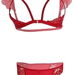 psychovest Women's Sexy Lace Front Open Half Shoulder Bra and Panty Lingerie Set Free Size-picture-55
