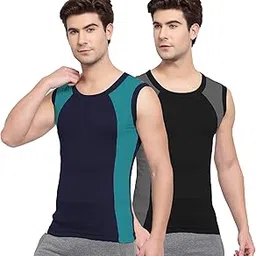sporto Pack of 2 Cotton Round Neck Sleeveless Solid Men Vest-picture-27