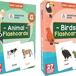 SPARTAN KIDS® Flash cards for Kids - Animal and Birds (Set of 2) Easy & Fun Way of Learning 1 Year to 6 Years old Babies - Flash Cards for Kids 2 Years - Flash Cards for Babies 1 year Old (Combo Set)-picture-17