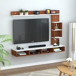 Redwud Kelpy Engineered Wood Wall Mount TV Unit/TV Stand/TV Cabinet/TV Entertainment Unit/Set Top Box Stand (Walnut White) (Ideal for 43 Inch)(D.I.Y) image 1