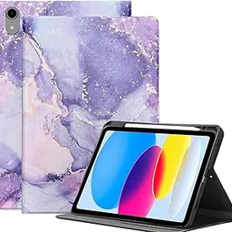 ProElite Book Cover Case for Apple iPad (A16) 11th/10th Generation (2025/2022) Cover, Smart Flip Case Book Cover for Apple iPad 11th/10th 2025/2022 Generation with Pencil Holder, Marble Purple image 1